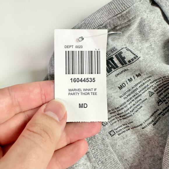3/$20 Marvel NWT Adult Medium Gray "What If?" Party Thor Cotton Blend T-Shirt - Picture 4 of 7
